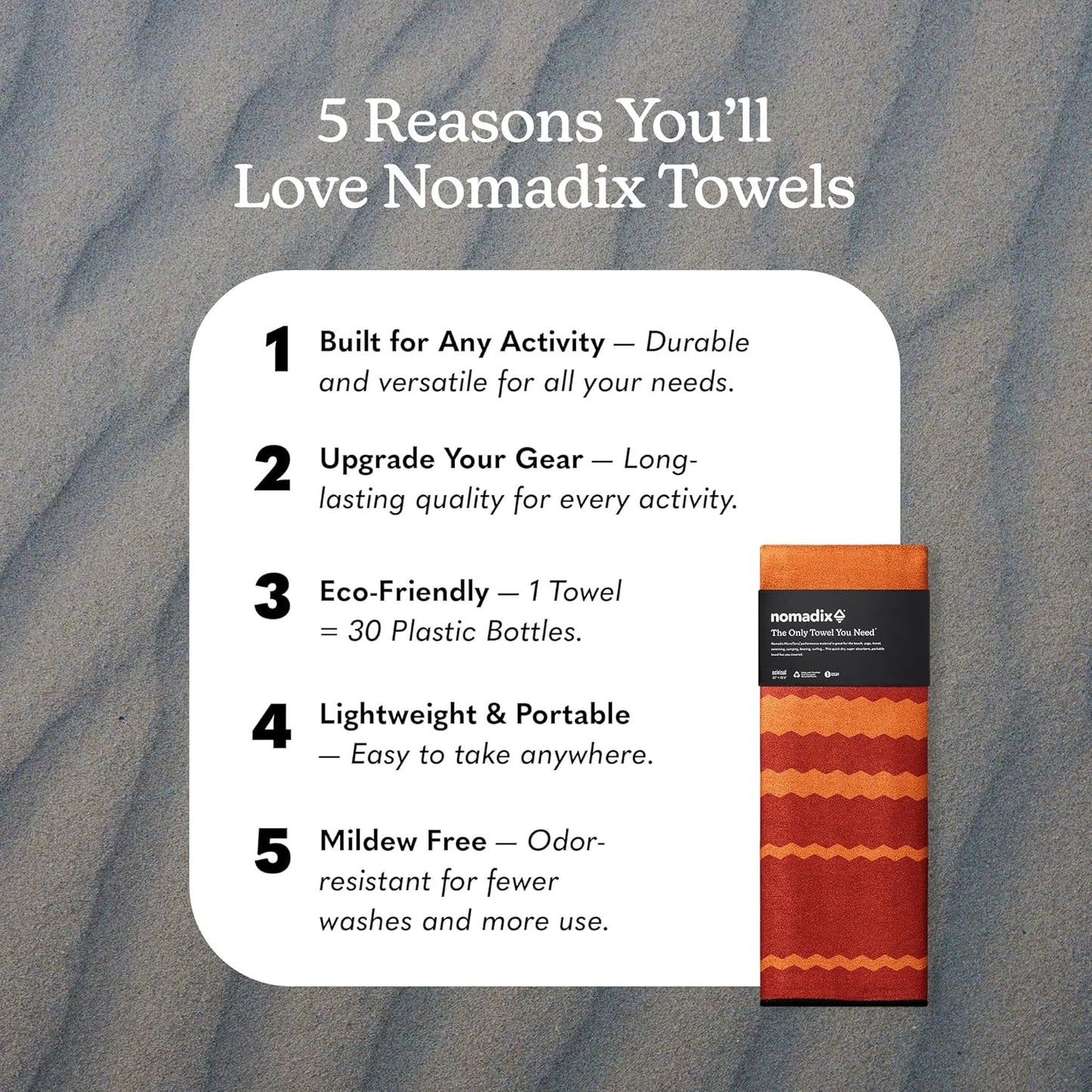 Nomadix Original Towel - Perfect for Beach, Pool, Travel, Camping, Yoga - Made with Recycled Materials - Super Absorbent - Sand Resistant