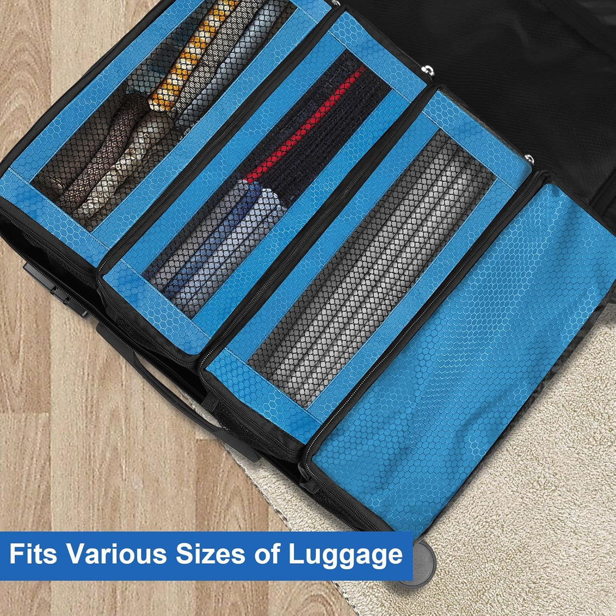 Suitcase Organizer, Travel Luggage Organizer Portable Hanging Travel Shelves Collapsible Hanging Packing Cubes for Carry on Suitcase