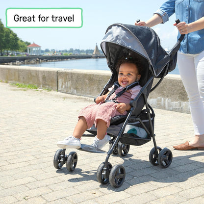 Ingenuity3D Mini Convenience Stroller – Lightweight Stroller with Compact Fold, Multi-Position Recline, Canopy with Pop Out Sun Visor and More – Umbrella Stroller for Travel and More, Gray