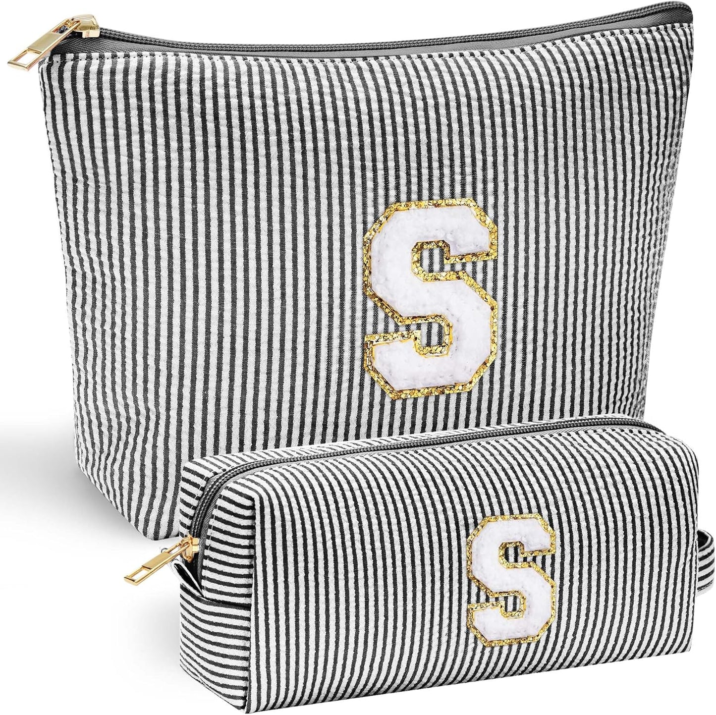 YOOLIFE Monogram Makeup Bag for Girls Teen Girl Gifts | Initial Makeup Bags Cosmetic Toiletry Pouch Make Up Case Best Friend Friendship | Stocking Stuffers for Girls Teen Daughter Teacher Black S