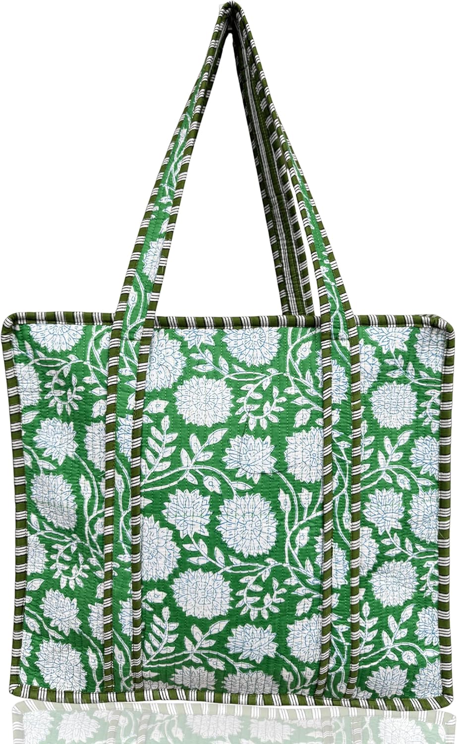 Cotton Quilted Tote Bag for Women – Large Beach & Travel Tote with Zipper, Reusable Grocery Bag