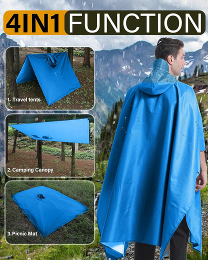 iCreek Hooded Rain Poncho with Pocket Waterproof Lightweight Unisex Raincoat Jacket for Hiking, Camping, Outdoor