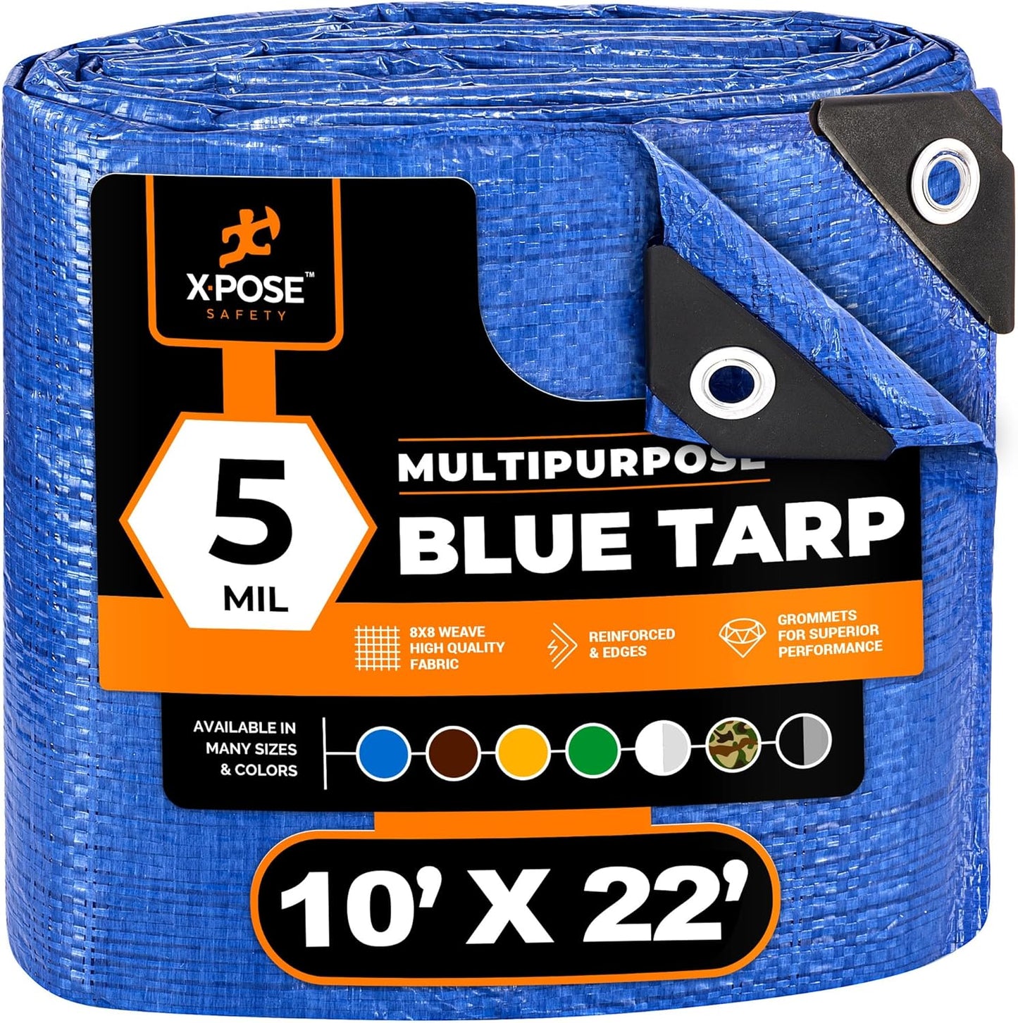 Better Blue Poly Tarp 10' x 22' - Multipurpose Protective Cover - Lightweight, Durable, Waterproof, Weather Proof - 5 Mil Thick Polyethylene - by Xpose Safety