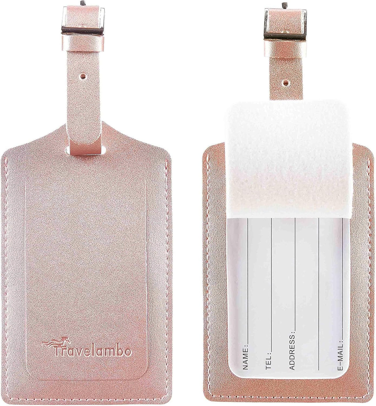 Travelambo Luggage Tags for Suitcases PU Leather Travel Tags Bag Tags Privacy Protection Travel Essentials