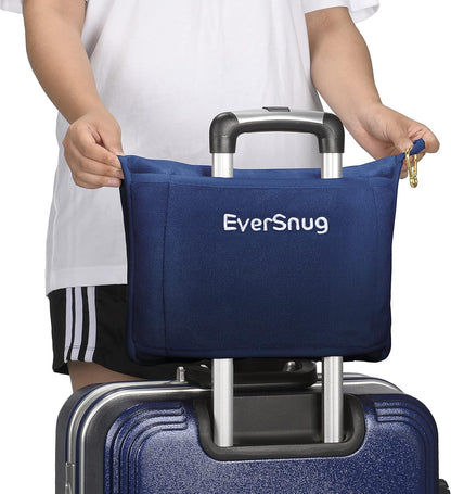 EverSnug Travel Blanket and Pillow - Premium Soft 2 in 1 Airplane Blanket with Soft Bag Pillowcase, Hand Luggage Sleeve and Backpack Clip (Navy Blue)