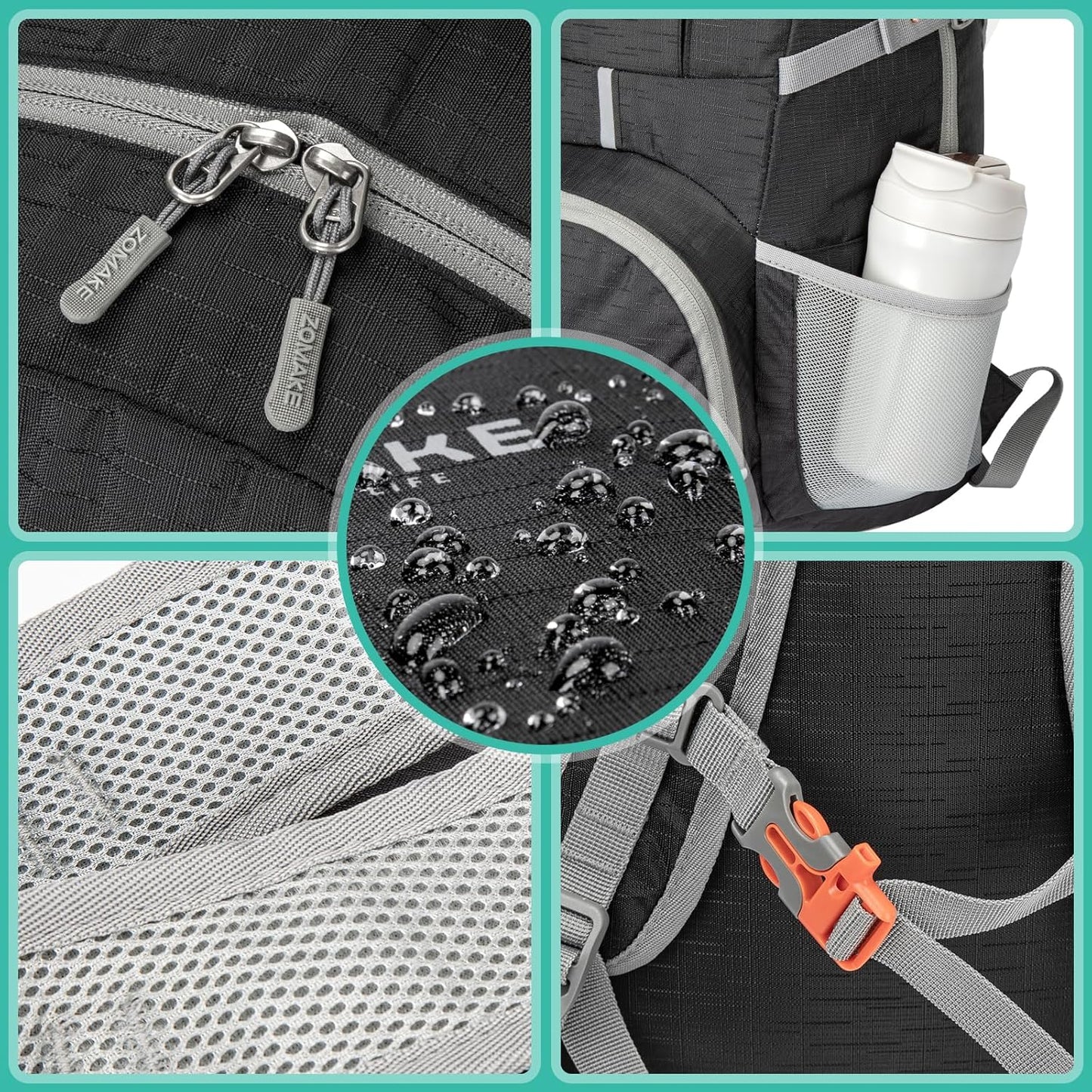 ZOMAKE Lightweight Packable Backpack 35L, Light Foldable Backpacks Water Resistant Collapsible Hiking Bag, Compact Folding Day Pack for Travel Camping(Graphite black)