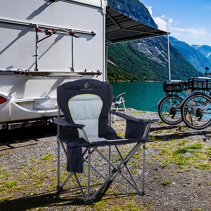 LET'S CAMP Oversized Folding Camping Chair Portable Outdoor Heavy Duty Padded Chairs Lawn Chair with Cup Holder, Storage Pocket and Cooler Bag, Supports 450LBS, for Camp, Travel, Picnic,2 Pack(Blue)