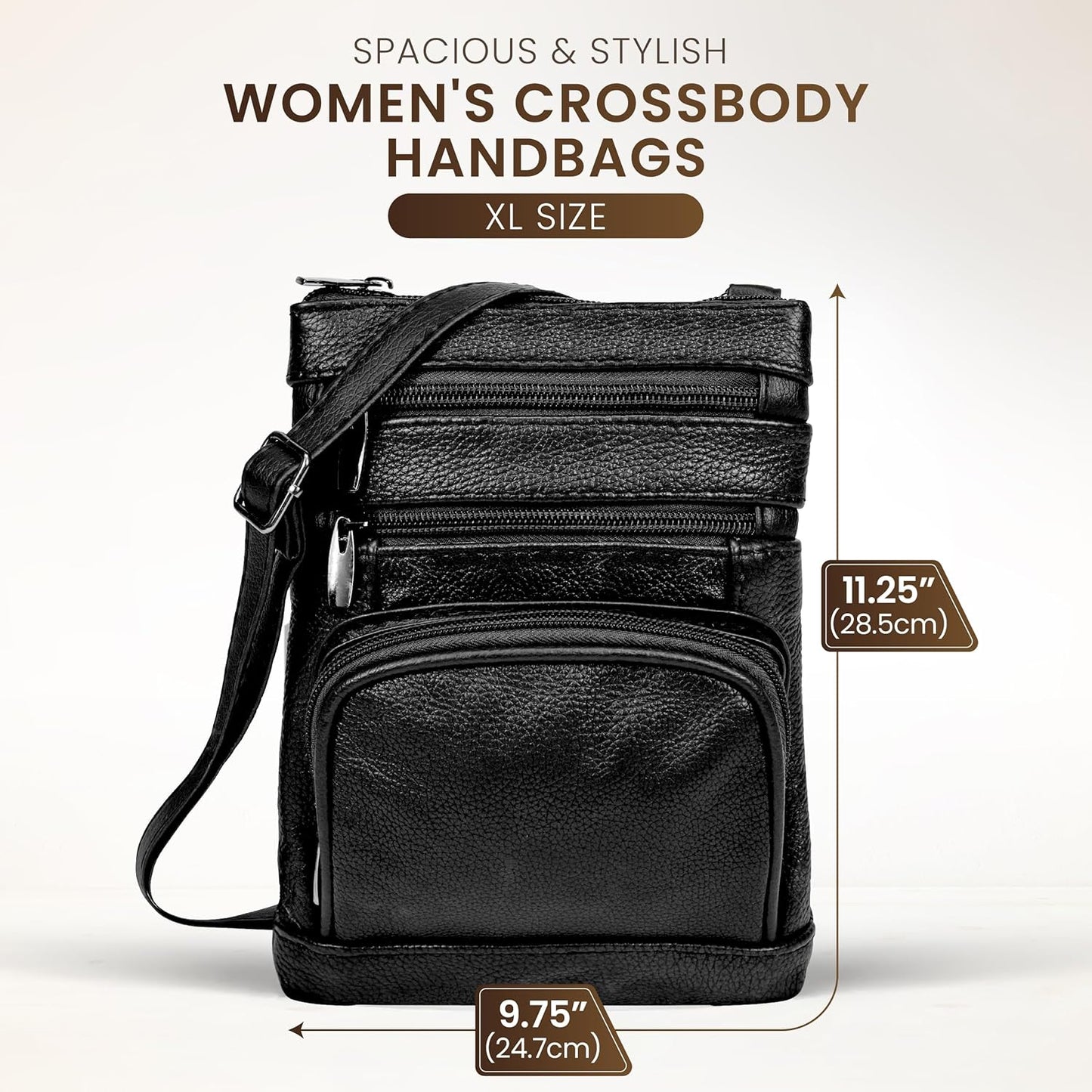 Krediz leather Crossbody Purses for Women, Multi Pocket Crossbody Purse with Adjustable Strap, Soft & Durable Leather Purse