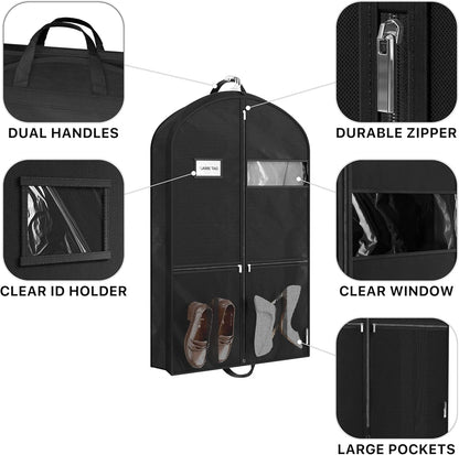 Simple Houseware 43-Inch Travel Garment Bag with Pockets, Non-Woven | Lightweight, Black, 3 Pack