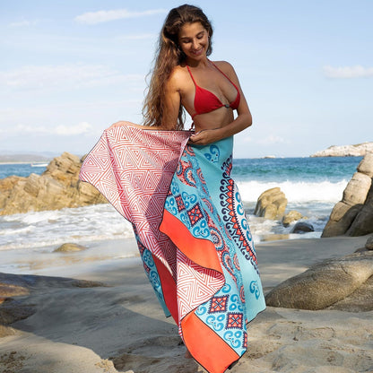 Elite Trend Microfiber Beach Towel for Adults with Bag - Extra Large 78x35 Inch Lightweight Sand Free Quick Dry Towel for Travel, Swimming, Yoga, Camping (Mandala Coral)