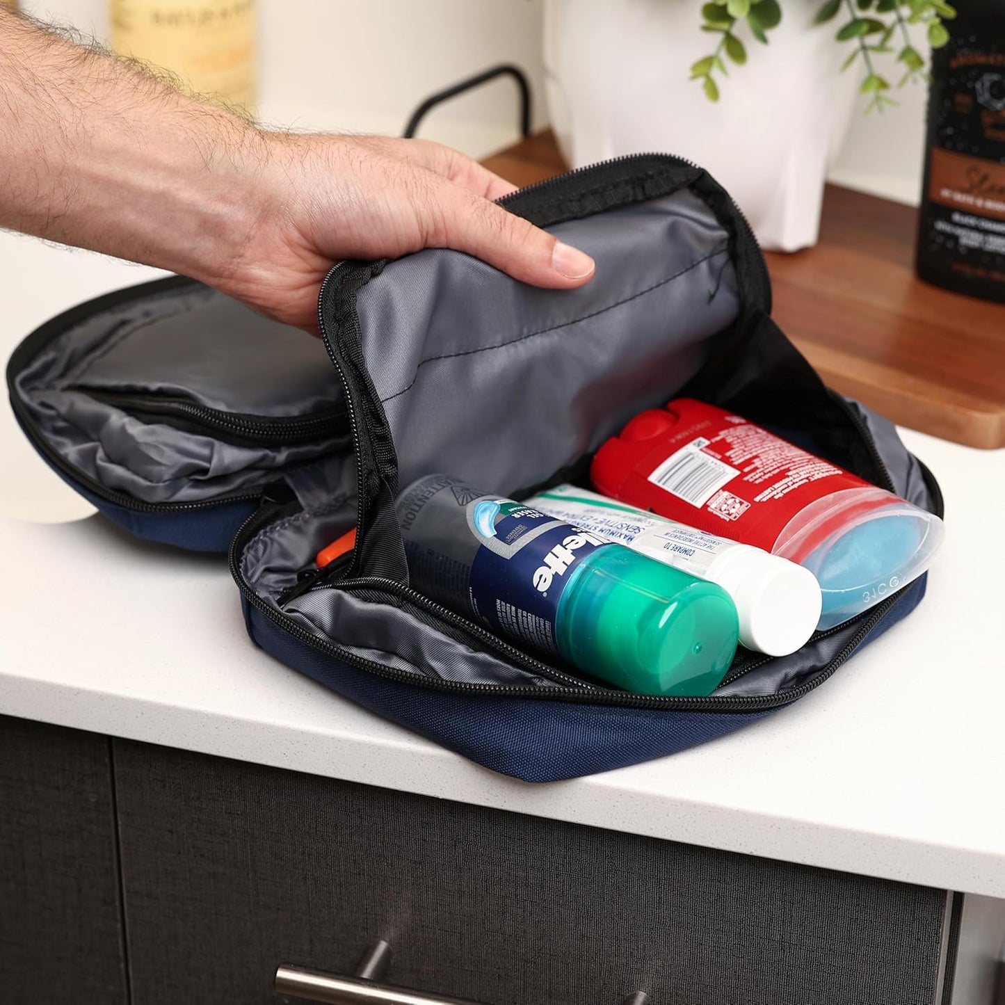 Toiletry Bag for Men & Women with 2 Reusable Bottles | Durable & Stylish Travel Toiletry Bag with Hanging Hook - Ample Storage Hanging Toiletry Bag