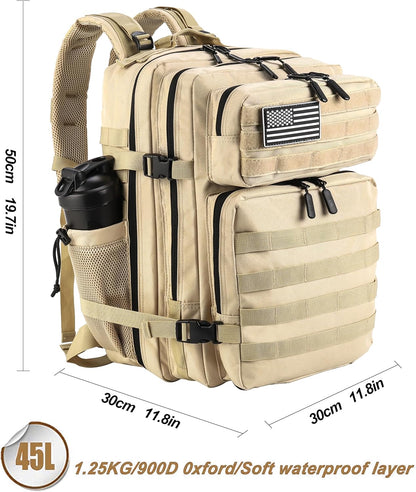 LHI Military Tactical Backpack for Men and Women 45L Army 3 Days Assault Pack Bag Large Rucksack with Molle System - Cream