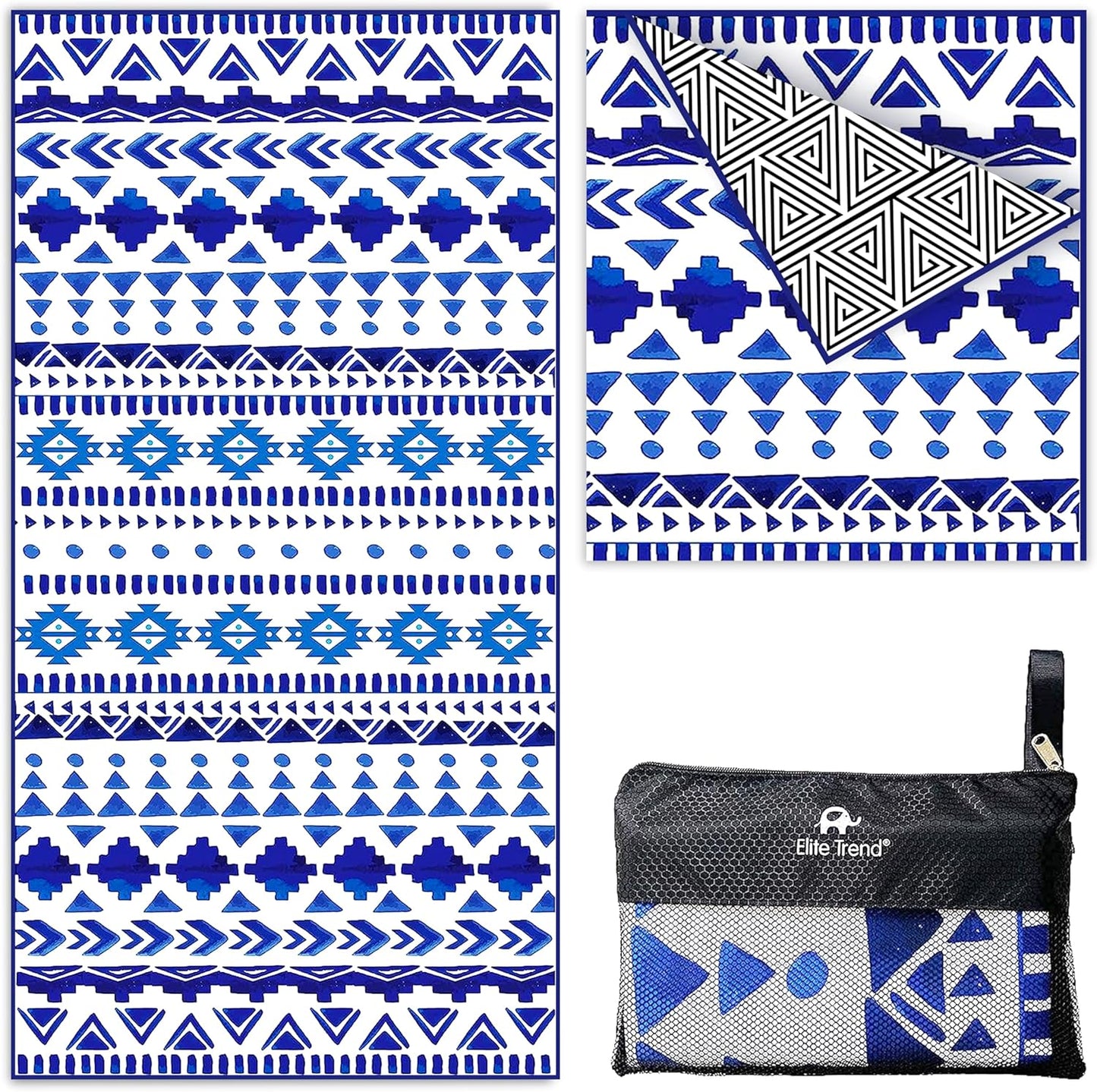 Elite Trend Quick Dry Towel Extra Large 78x35 Inch - Microfiber Beach Towel - Perfect for Beach, Travel, Swimming, Pool, Yoga, Hiking, Camping - Lightweight, Fast Drying, Compact for Adults (Aztech)