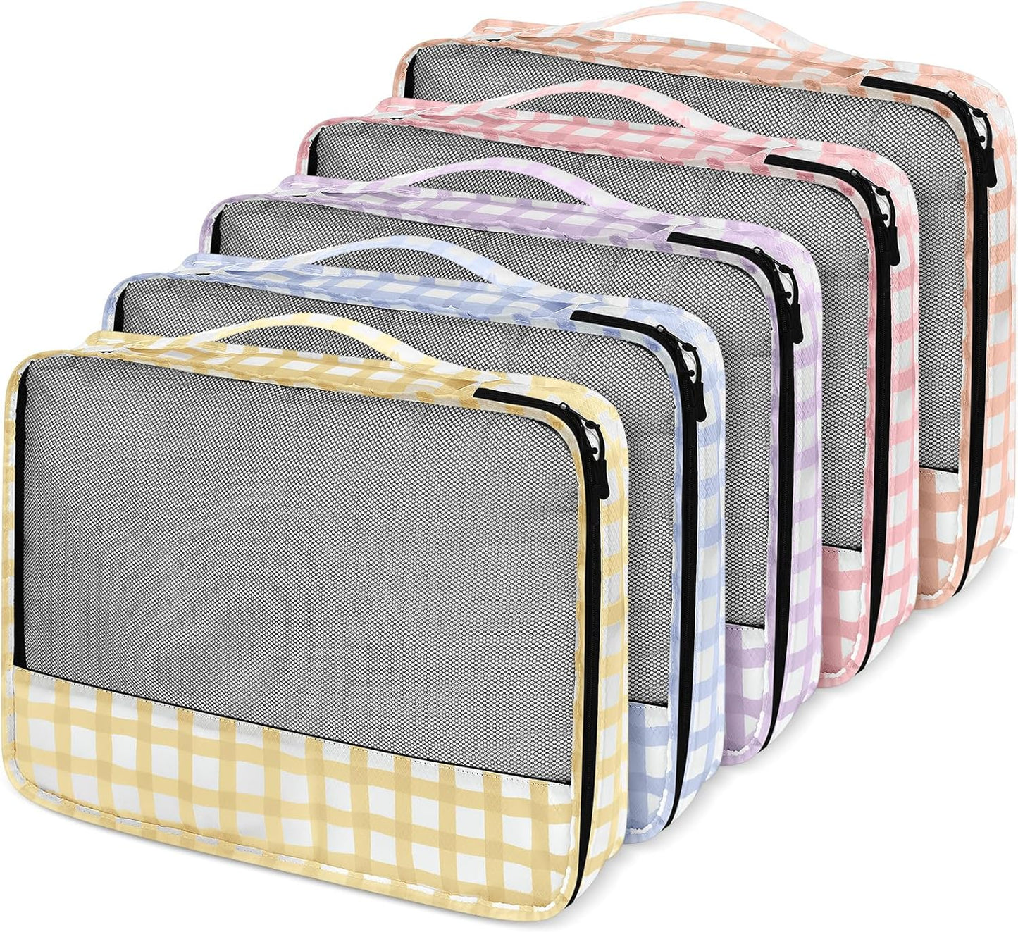 5 Pcs Packing Cubes for Suitcase Large Travel Cubes Carry on Luggage Organizer Bags for Clothes Accessories(L,Plaid)