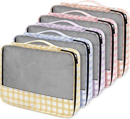 5 Pcs Packing Cubes for Suitcase Large Travel Cubes Carry on Luggage Organizer Bags for Clothes Accessories(L,Plaid)