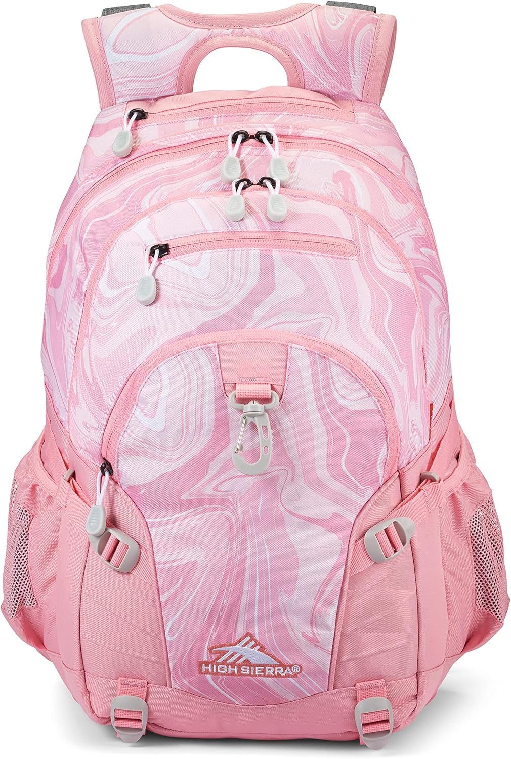 High Sierra Loop Backpack, Travel, or Work Bookbag with tablet sleeve, One Size, Pink Marble - Bubblegum Pink