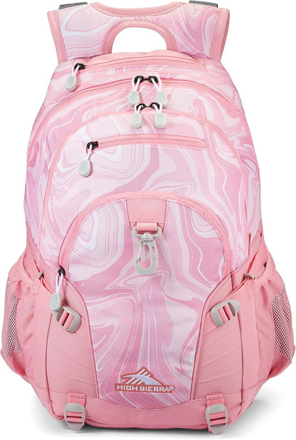 High Sierra Loop Backpack, Travel, or Work Bookbag with tablet sleeve, One Size, Pink Marble - Bubblegum Pink