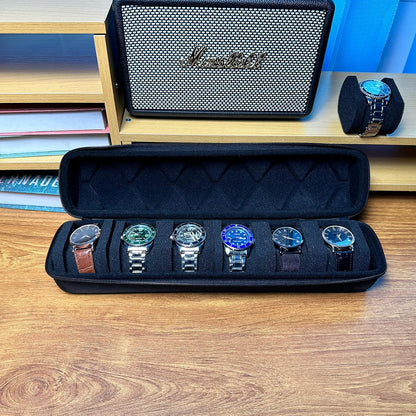 Hard 6 slots watch travel case, watch storage box organizer, 6 slots watch roll display box with soft safe watch pillow (Black, 6slot)