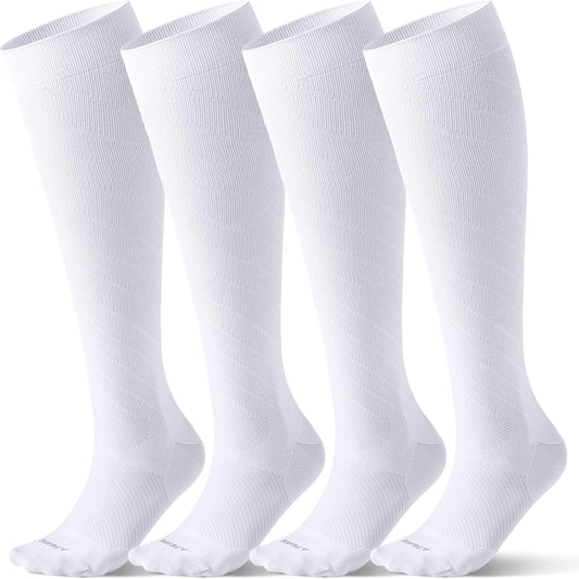 4 Pairs Light Compression Socks for Women Men 15-20 mmHg - Knee High Support for Daily Wear, Travel, Pregnancy, Nurses