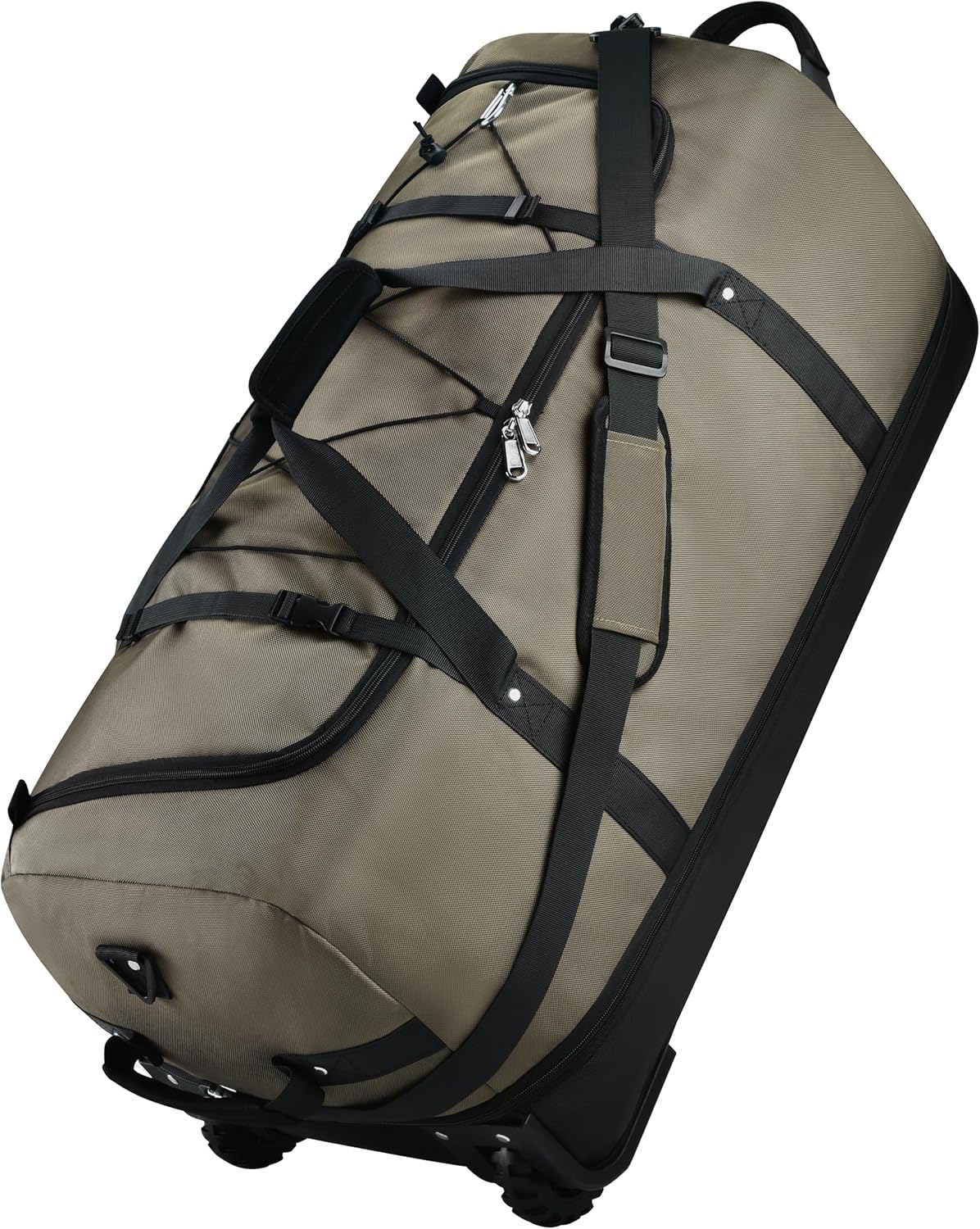 Rolling Duffle Bag with Wheels,110L/140L Expandable Soft-Sided Foldable Duffle Bag with 2 Rubber Wheels,Packable 32” Rolling Carry-On with Multi-Pockets & Compartments (Green)