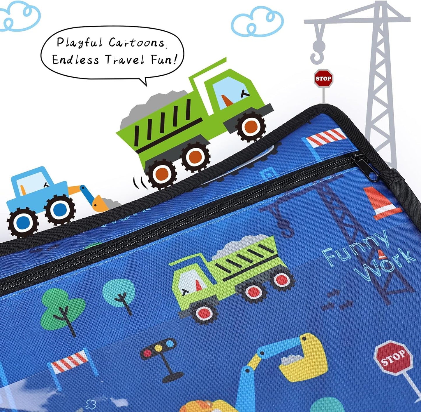 Kids Travel Tray for Airplane - Toddler Car Seat Table Tray, Road Trip Essentials for Boys & Girls, Carseat Lap Desk for Kids Road Trip Activities (Dark Blue Car)