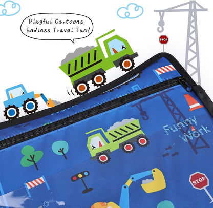 Kids Travel Tray for Airplane - Toddler Car Seat Table Tray, Road Trip Essentials for Boys & Girls, Carseat Lap Desk for Kids Road Trip Activities (Dark Blue Car)