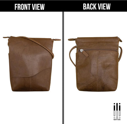 ili New York Leather Mini Sac Crossbody - Genuine Leather Crossbody Bags for Women with RFID Blocking, Adjustable Strap