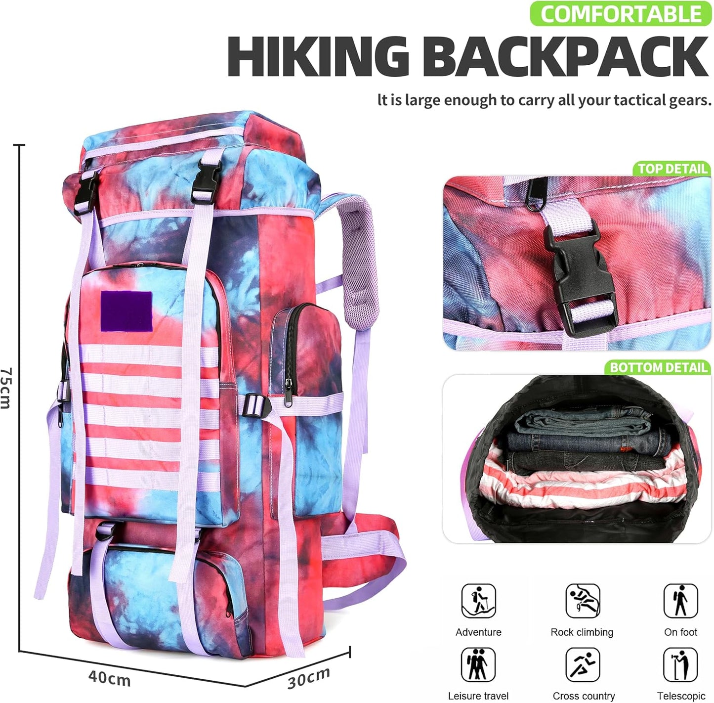 King'sGuard 70L Camping Hiking Backpack Tactical Backpack Military Molle Rucksack Backpack for Outdoor