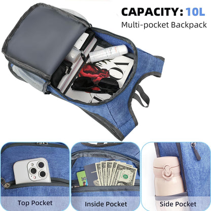 Foldable Hiking Backpack - 10L Daypack for Women & Men (Sky Blue)