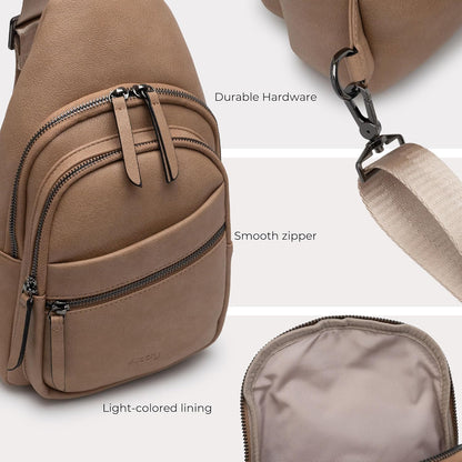 Alldaily Large Sling Bag for Women Crossbody Purse Leather Fashionable Trendy Chest Bag for Travel, Fanny Pack (Beige)