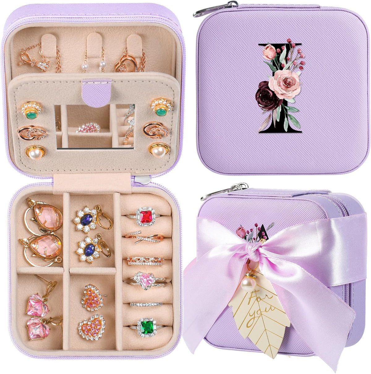 AYGXU Travel Jewelry Box for Women and Girls - Small Case With Initial A-Z - Teacher Gifts