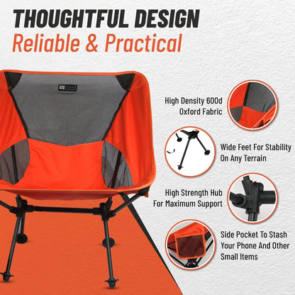 Portable Camping Chair - Light Weight Folding Chair with Compact Design for Camping, Backpacking, Hiking, Fishing, Beach or Any Other Outdoor Adventures