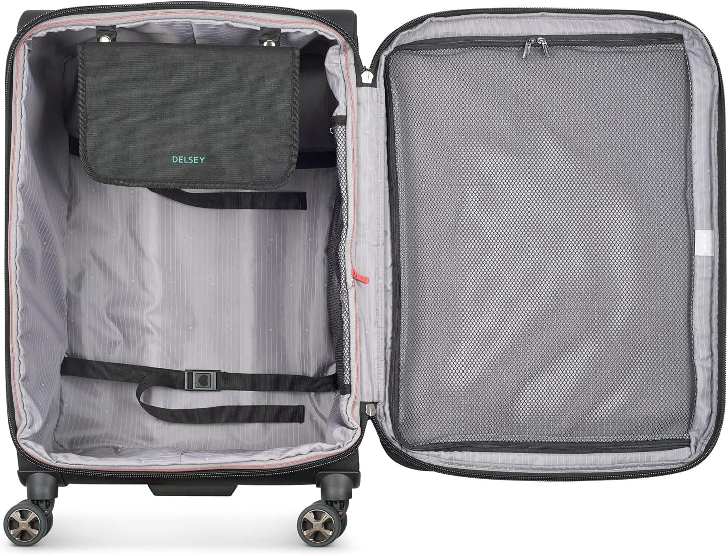 DELSEY PARIS Helium DLX Softside Expandable Luggage with Spinner Wheels, Black, Checked-Medium 25 Inch