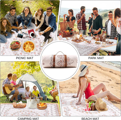 Boho Picnic Mat, 79" x 79" Extra Large Outdoor Picnic Blanket, Washable Foldable Portable Blanket for Beach/Camping/Concerts