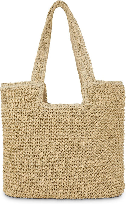 Straw Beach Tote Bag: Large Summer Boho Woven Bags by COZYOFFI