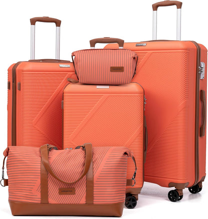 Luggage Sets 5 Piece, Suitcases With Wheels, Lightweight Travel Luggage Set With TSA Lock, ABS Hardshell Carry On Suitcase Set, Tangerine
