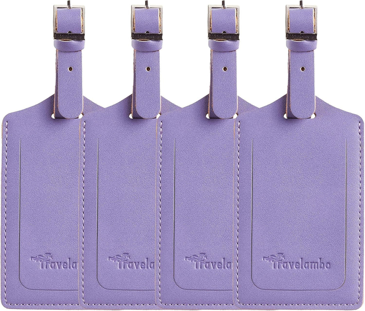 Travelambo Luggage Tags for Suitcases PU Leather Travel Tags Bag Tags Privacy Protection Travel Essentials