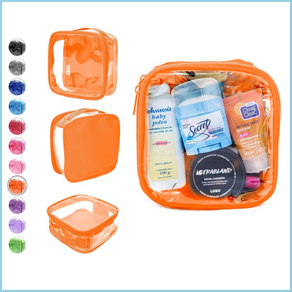 Clear TSA Approved 3-1-1 Travel Toiletry Bag for Carry On / Quart Size Transparent Liquids Pouch for Airport Security / Reusable See Through Vinyl & PVC Plastic Organizer for Men and Women (Orange)