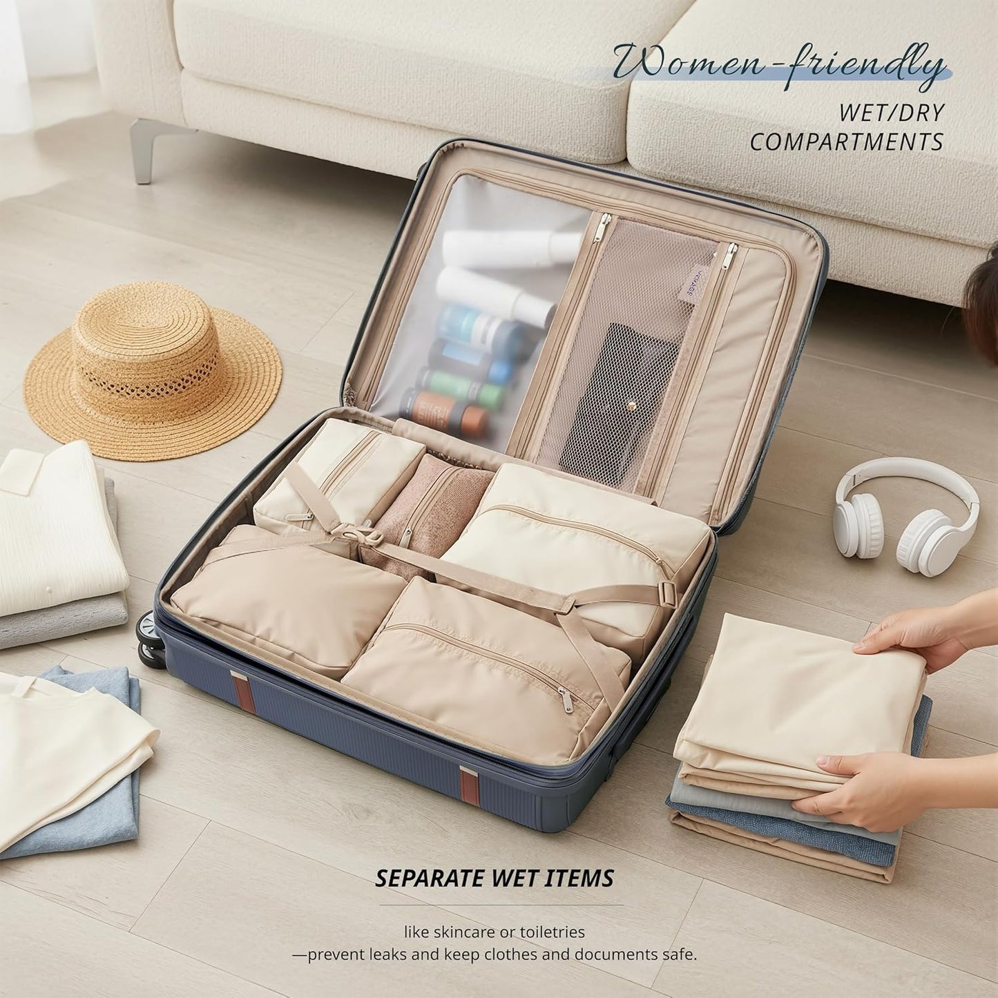 Verage Florence Hardside Carry-On Luggage with Spinner Wheels, Lightweight Expandable Suitcase with TSA Lock, Artist-Inspired Stylish Travel Luggage for Women, 20-Inch, Midnight Blue