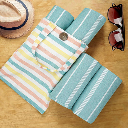 HILLFAIR Cotton Turkish Beach Towels, Quick Dry Lightweight Sand Free Peshtemal Towel for Bath Swim Yoga Spa Travel, Beach Accessories, Oversized Cotton Turkish Towels (39 x 72 inch- 4 Pack Aqua)