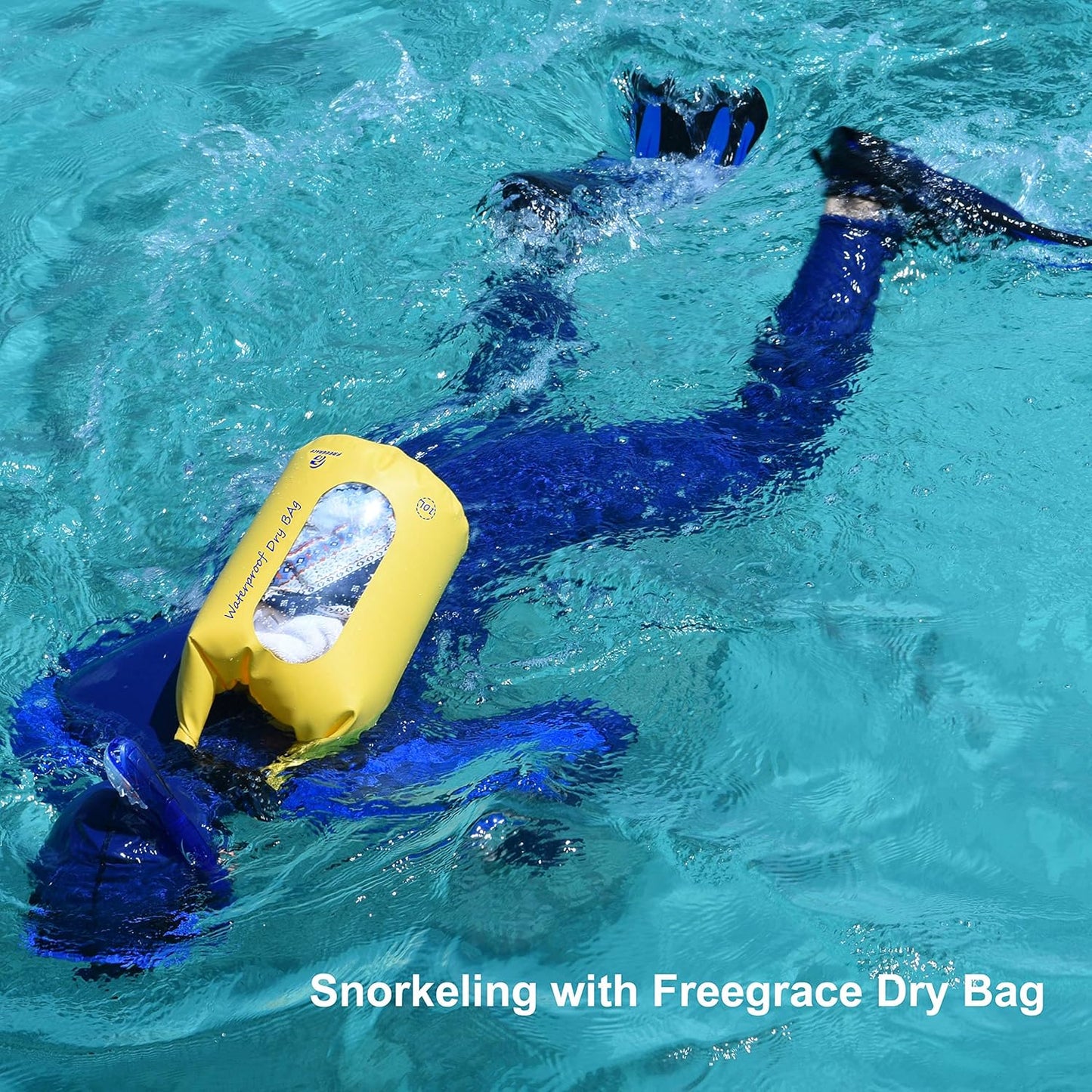 Freegrace Waterproof Dry Bags Set of 3 Dry Bag with 2 Zip Lock Seals & Detachable Shoulder Strap, Waist Pouch & Phone Case - Can Be Submerged Into Water - for Swimming (Yellow(Window), 10L)