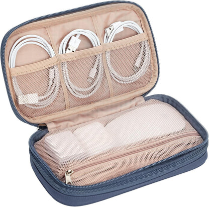 NISHEL Travel Cord Organizer Case, Double Layers Tech Electronic Bag, Essentials for Charger, Cable, Phone, Flash drive, Aegean-Blue