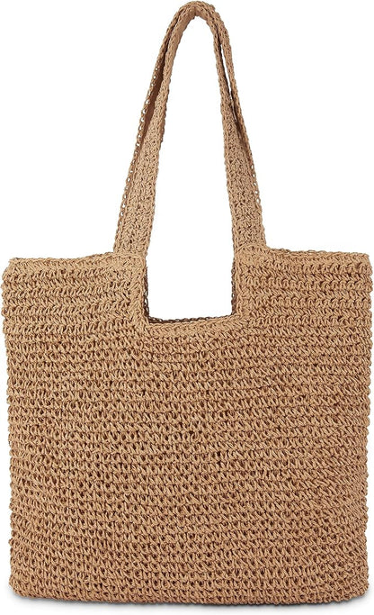 Straw Beach Tote Bag: Large Summer Boho Woven Bags by COZYOFFI