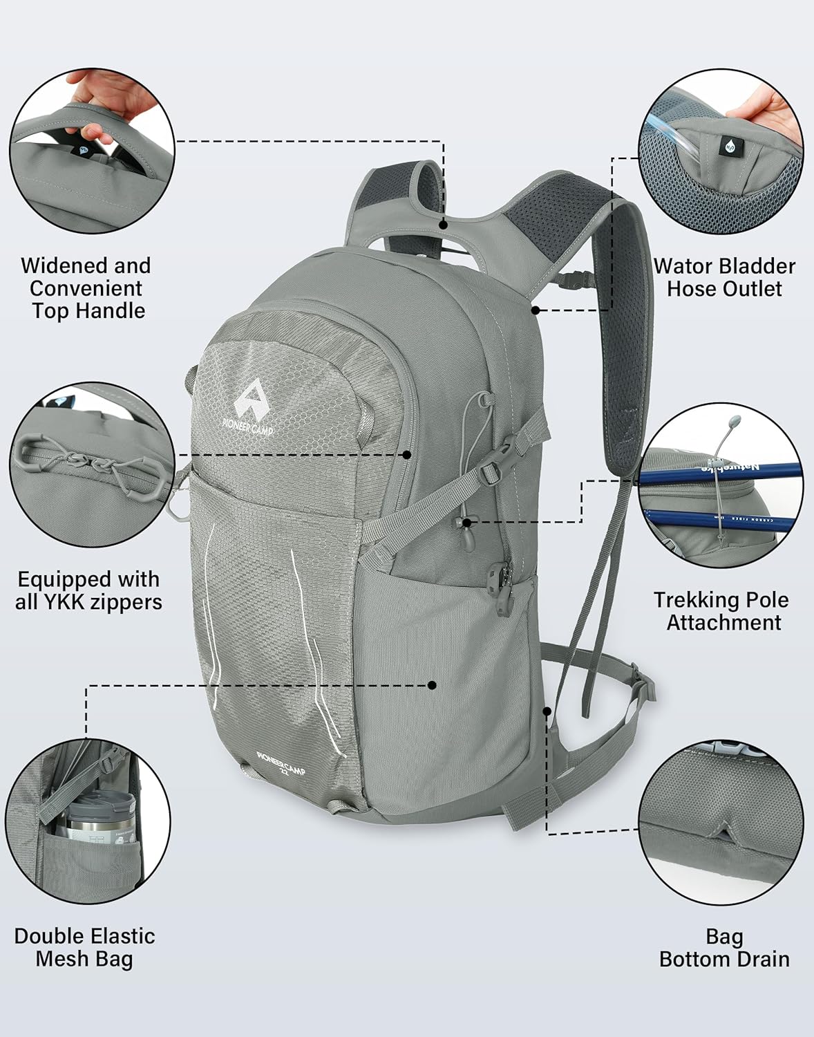 Pioneer Camp Hiking Backpack 22L Small Hiking Hydration Gear Lightweight Camping Backpack Travel Daypack for Women Men