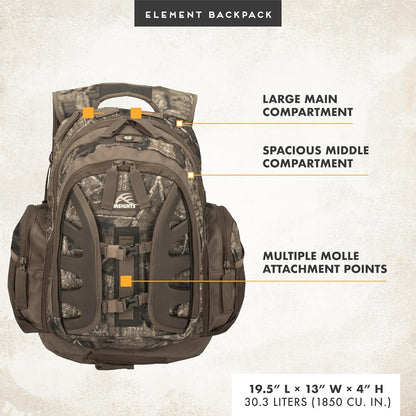 Insights Hunting by frogg toggs - The Element, Heavy Duty 1,831 Cubic Inch Hiking Fishing Camping Hunting Backpack, Realtree Timber