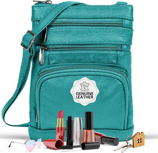 Krediz leather Crossbody Purses for Women, Multi Pocket Crossbody Purse with Adjustable Strap, Soft & Durable Leather Purse