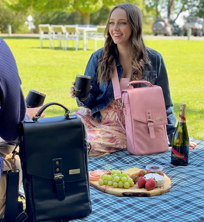 Insulated Leather Wine Bag & 2 Wine Tumblers Set. Leather Wine Bottle Carrier Tote. Wine Gifts For Men. Picnic Bag, Beach Wine Cooler Bag. Airplane Travel Byo Wine Carrier Case Couples Gift