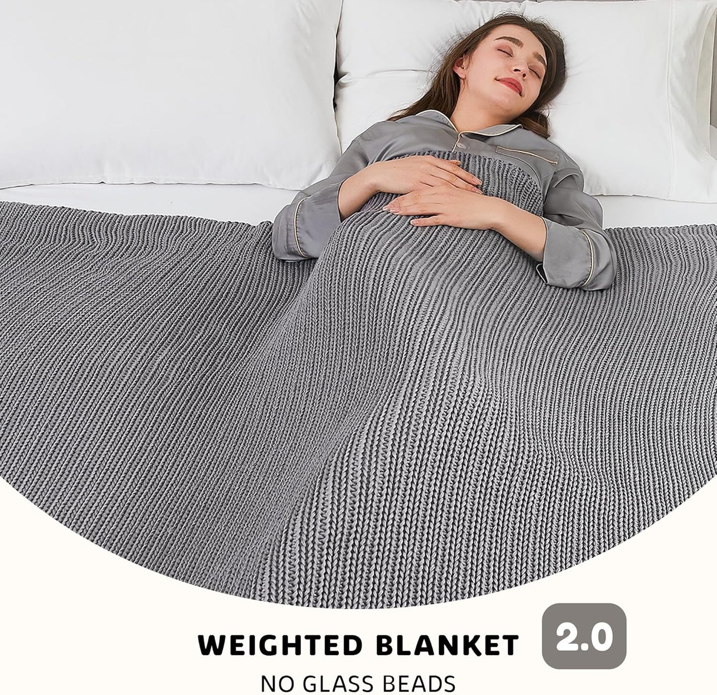 L'AGRATY Knitted Weighted Blanket - 48"x72" 12lbs Cooling Chunky Knit Heavy Blanket for Adults Braided Crochet Throw Thick Cable Yarn Knit Decorative No Beads Evenly Weighted Machine Washable