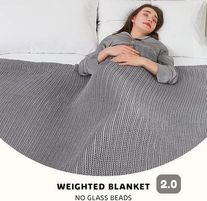 L'AGRATY Knitted Weighted Blanket - 48"x72" 20lbs Cooling Chunky Knit Heavy Blanket for Adults Braided Crochet Throw Thick Cable Yarn Knit Decorative No Beads Evenly Weighted Machine Washable