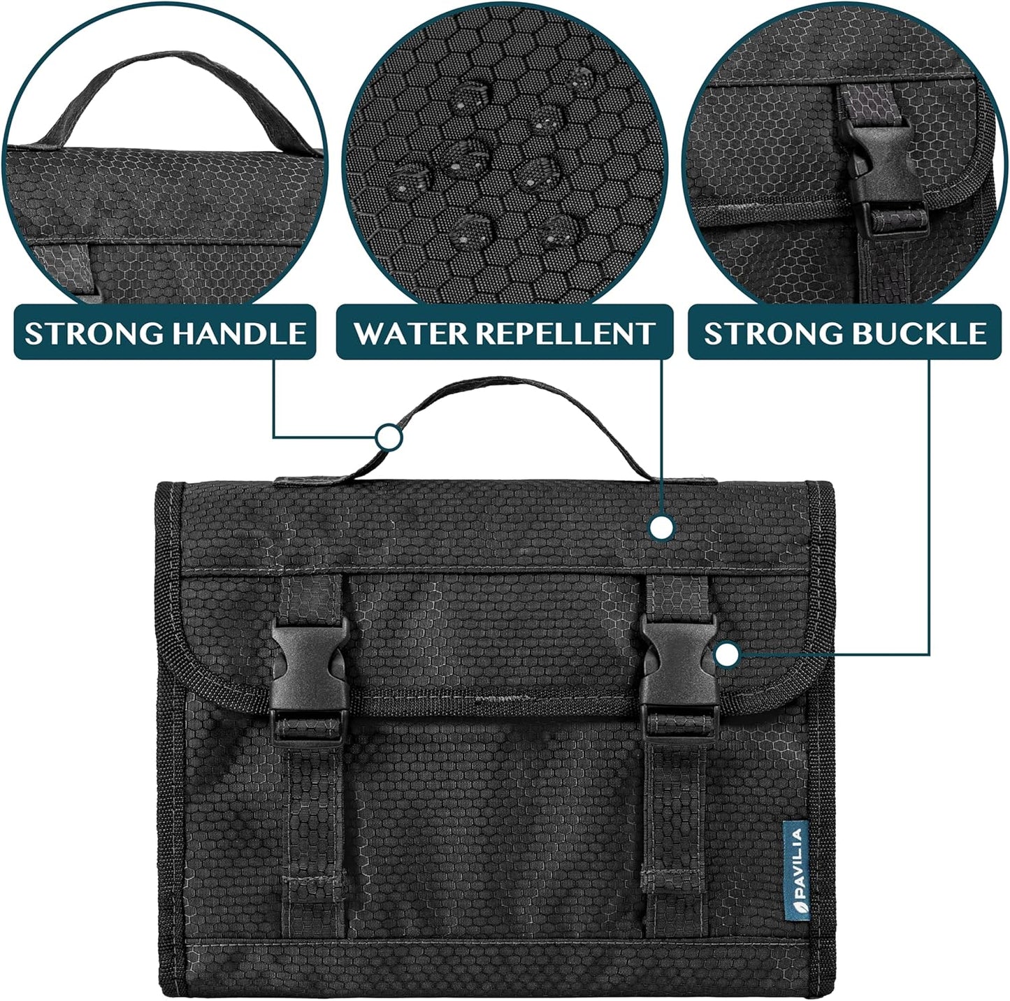 PAVILIA Travel Hanging Toiletry Bag for Women Men, Large Capacity Makeup Bag Kit, Waterproof Cosmetic Storage Organizer Case for Bathroom Shower